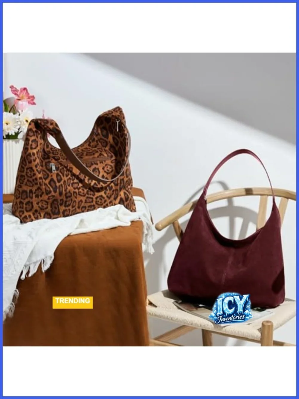 Slouchy Tote Bag 18L Faux Suede Leather Hobo Zipper Shoulder Purse Work Travel